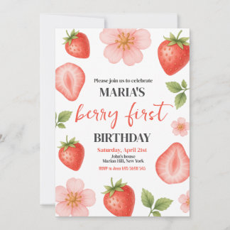 Berry First Strawberry 1st Birthday Party Invitation
