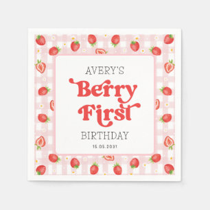 Berry First Strawberry 1st Birthday Party Napkin