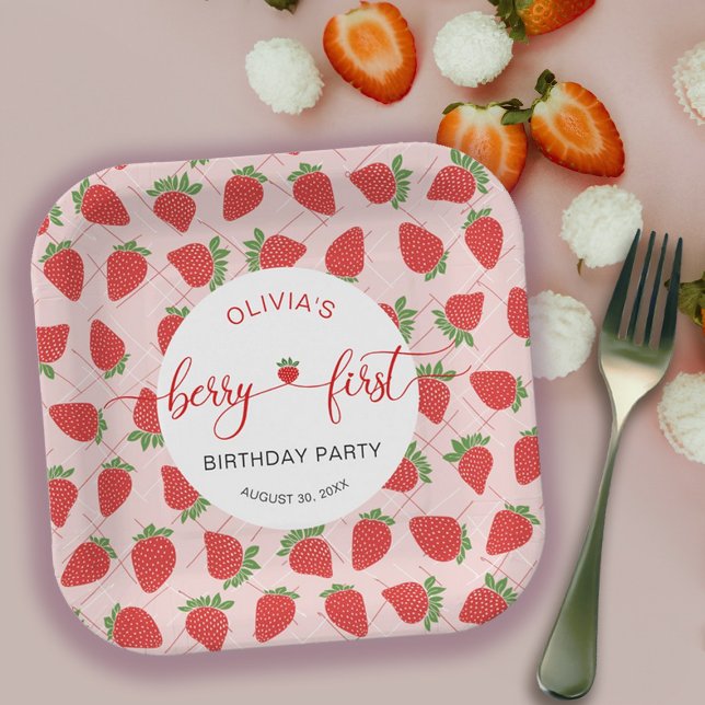 Berry First Strawberry 1st Birthday Party Paper Plate (Berry First Strawberry 1st Birthday Party Paper Plates)