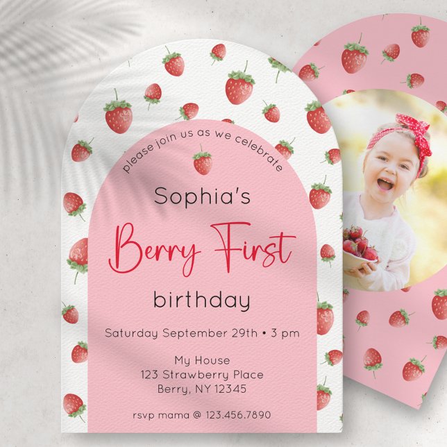 Berry First Strawberry 1st Birthday Photo Invitation (Creator Uploaded)