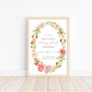 Berry First Strawberry 1st Birthday   Welcome Poster