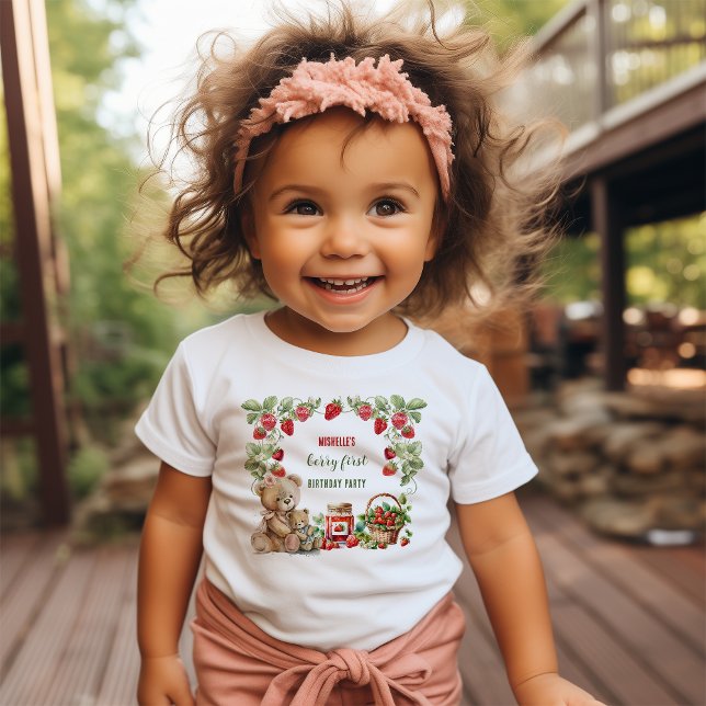 Berry First Strawberry and Bear Birthday Baby T-Shirt (Creator Uploaded)