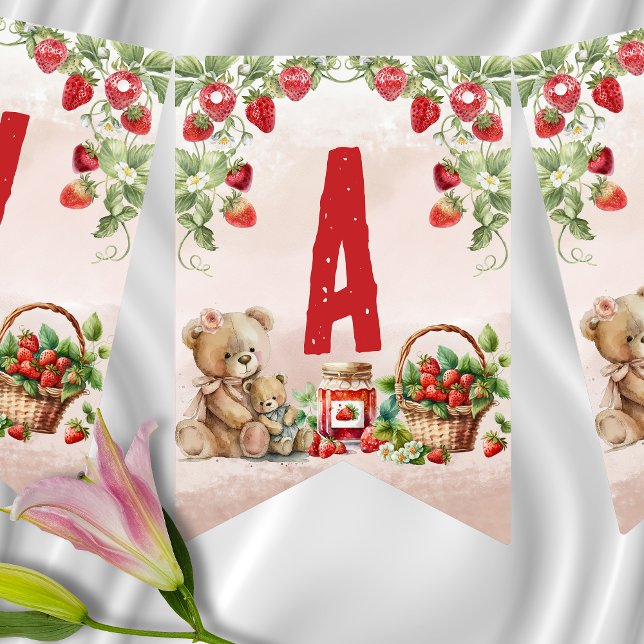 Berry First Strawberry and Bear Birthday Bunting (Creator Uploaded)