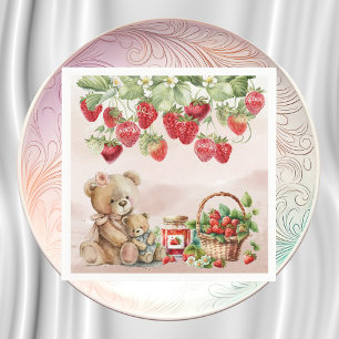 Berry First Strawberry and Bear Birthday Napkin