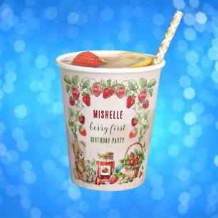 Berry First Strawberry and Bear Birthday Paper Cups