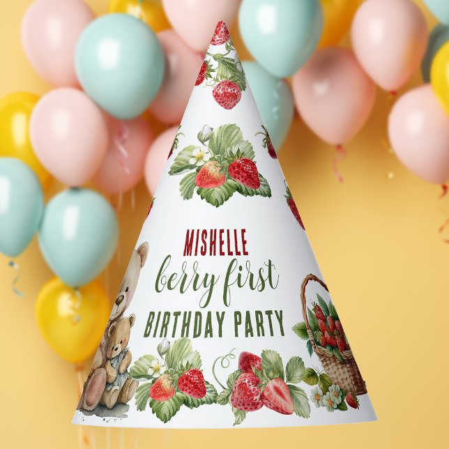 Berry First Strawberry and Bear Birthday Party Hat (Creator Uploaded)