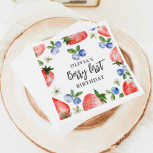 Berry First Strawberry and Blueberry Birthday Napkin