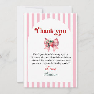 Berry First Strawberry and Bow Thank You Card