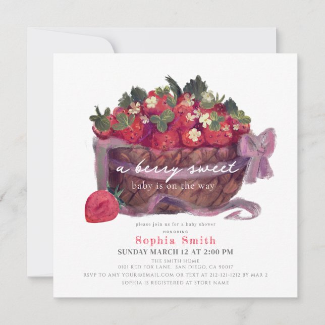 Berry First Strawberry Basket Baby Shower Invitation (Front)