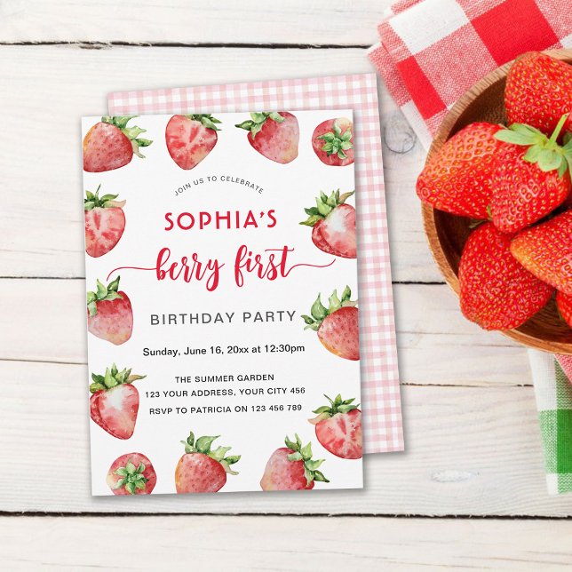 Berry First Strawberry Birthday Invitation (Creator Uploaded)