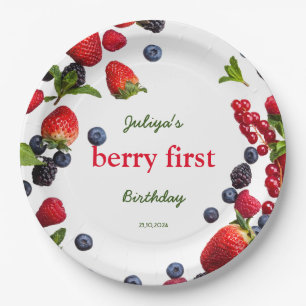 Berry First Strawberry birthday Paper Plate