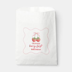 Berry first strawberry birthday Pink Bow Favour Bag