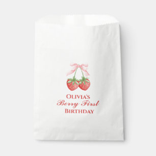 Berry first strawberry birthday Pink Bow Favour Bag