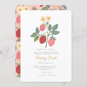 Berry First Strawberry Bouquet Birthday  Invitation