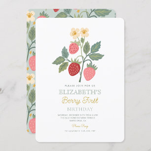 Berry First Strawberry Bouquet Birthday Invitation