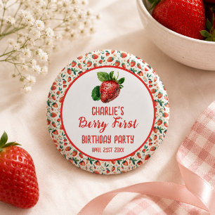 Berry First Strawberry Girl 1st Birthday Party  3 Cm Round Badge