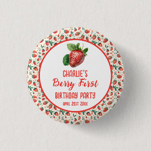 Berry First Strawberry Girl 1st Birthday Party  3 Cm Round Badge