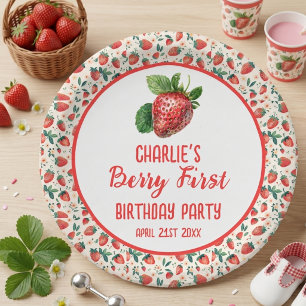 Berry First Strawberry Girl 1st Birthday Party Paper Plate