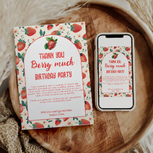 Berry First Strawberry Girl 1st Birthday Party  Thank You Card