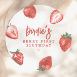 Berry First Strawberry Girl First Birthday Party Paper Plate<br><div class="desc">Add some fun to your birthday party with these paper plates! Made to match our Berry First Strawberry Girl First Birthday Party collection, this design features a border of hand-painted watercolor strawberries, chic lettering, and modern typography. Click on "Personalise this template" and fill in the boxes provided with your details....</div>