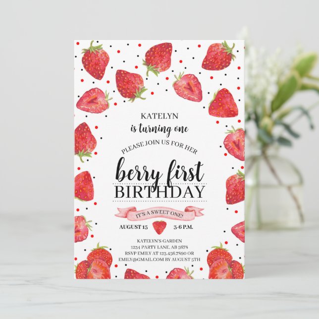Berry First Strawberry Invitation (Standing Front)