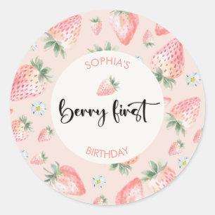 Berry first strawberry kids birthday classic round sticker