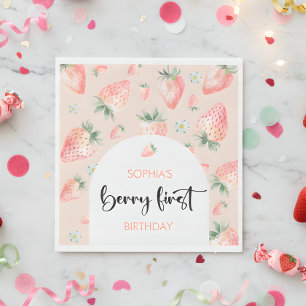 Berry first strawberry kids birthday napkin