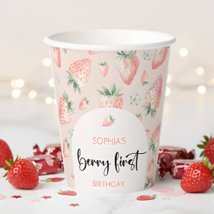 Berry first strawberry kids birthday paper cups