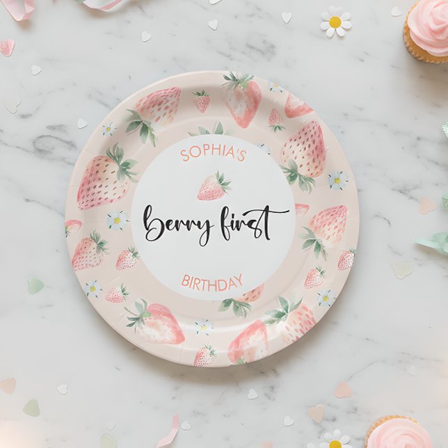 Berry first strawberry kids birthday paper plate (Creator Uploaded)