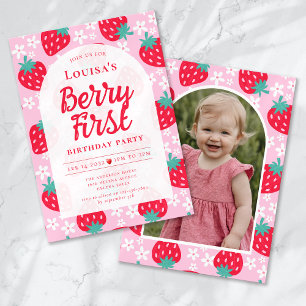 Berry First Strawberry Photo 1st Birthday Party Invitation