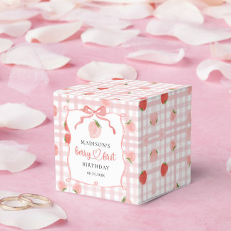 Berry First Strawberry Pink Gingham 1st Birthday Favour Box