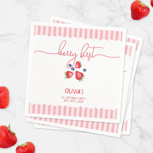 Berry First Strawberry Red Girl 1st Birthday Party Napkin