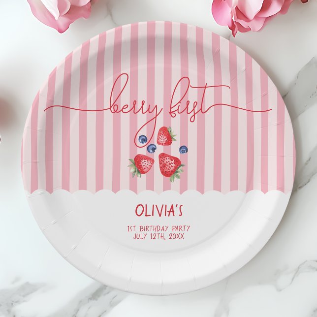 Berry First Strawberry Red Girl 1st Birthday Party Paper Plate (Berry First Strawberry Red Girl 1st Birthday Party Paper Plates)