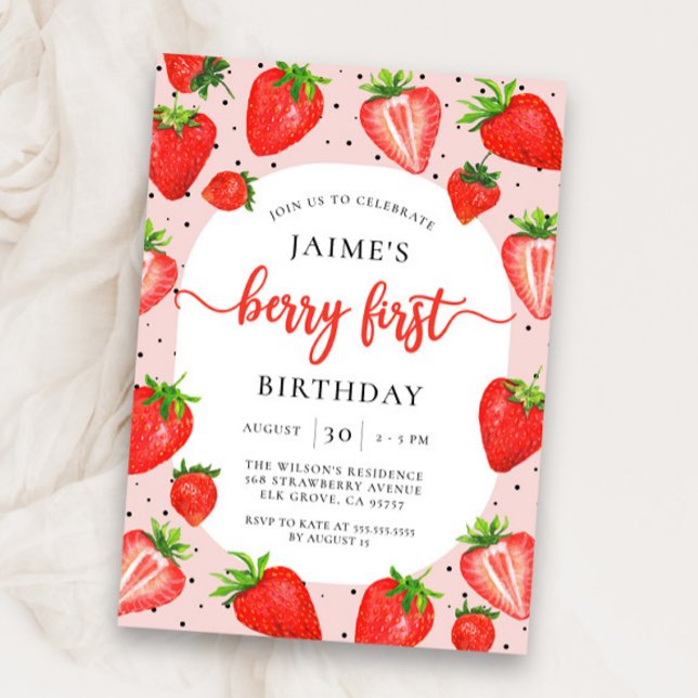 Berry First Strawberry | Summer 1st Birthday Invitation (Creator Uploaded)