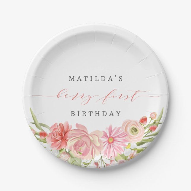 Berry First Strawberry Summer 1st Birthday |  Paper Plate (Front)