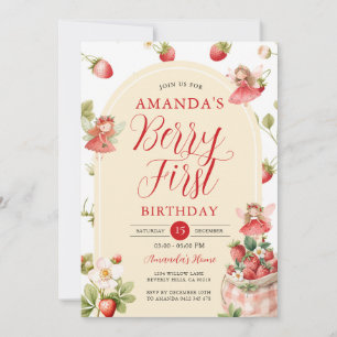 Berry First Strawberry Sweet Birthday  Invitation