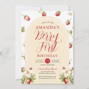 Berry First Strawberry Sweet Birthday Party Floral Invitation