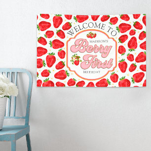 Berry First Strawberry Welcome Birthday Banner