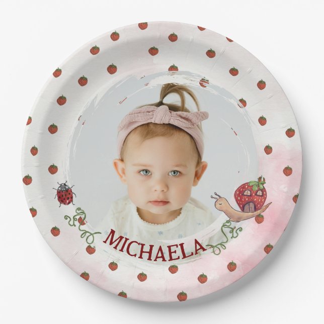 Berry First Strawebery Custom Photo  Paper Plate (Front)
