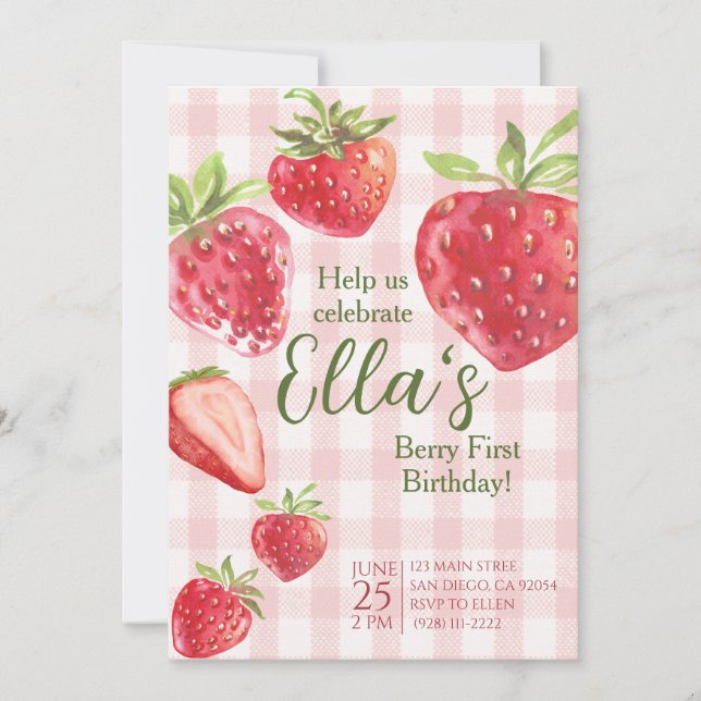Berry first summer strawberry Birthday Invitation (Front)