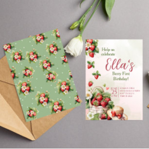 Berry first summer strawberry Birthday Invitation