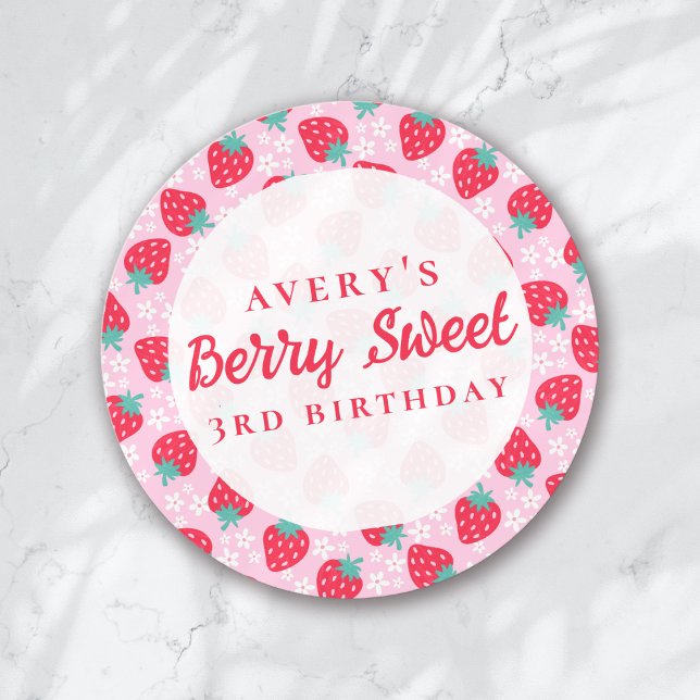 Berry FirSweetst Birthday Strawberry Daisy Classic Round Sticker (Creator Uploaded)