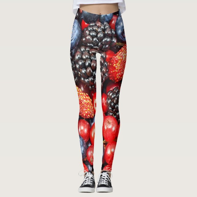 Berry-Fresh Background Mosaic Leggings (Front)