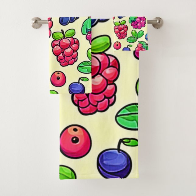 Berry Fruit Pattern Design Bath Towel Set (Insitu)