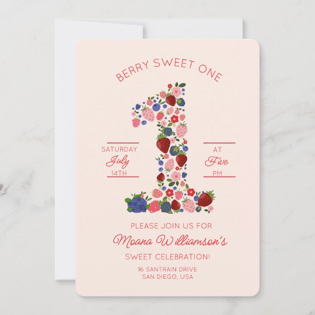 Berry - fruit themed First birthday invitation (Front)