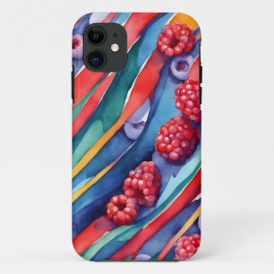 Berry Fruits and Fresh Colourful Stripes  iPhone 11 Case