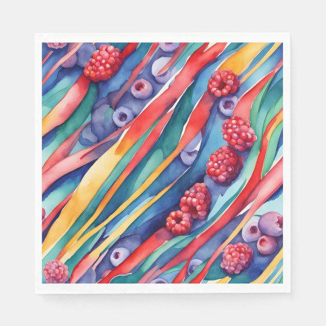Berry Fruits and Fresh Colourful Stripes  Napkin (Front)