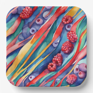 Berry Fruits and Fresh Colourful Stripes Paper Plate