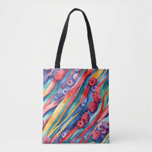 Berry Fruits and Fresh Colourful Stripes Tote Bag