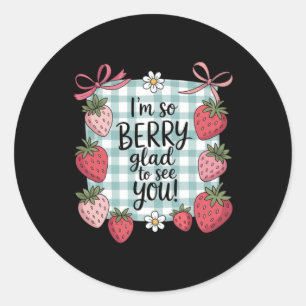 Berry Glad To See Teacher Cute Strawberry Back To Classic Round Sticker